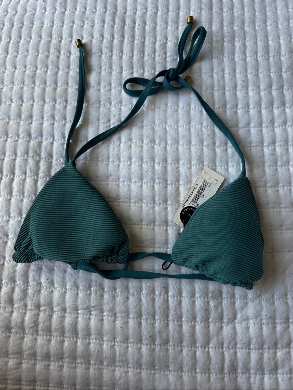 Vitamin A Teal Ribbed Triangle Bikini Top
